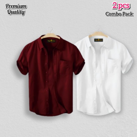 2 Pcs Half Shirt -Meroon+White