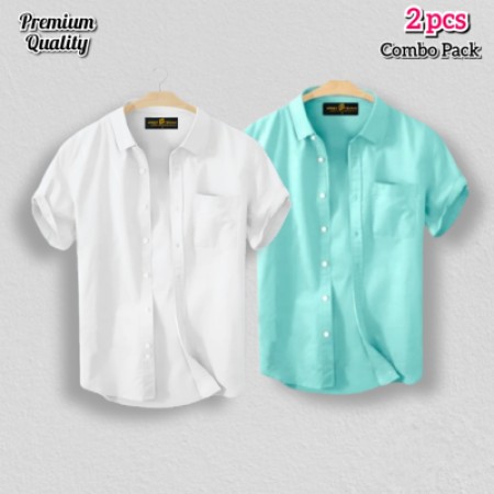 2 Pcs Half Shirt -Pest+White