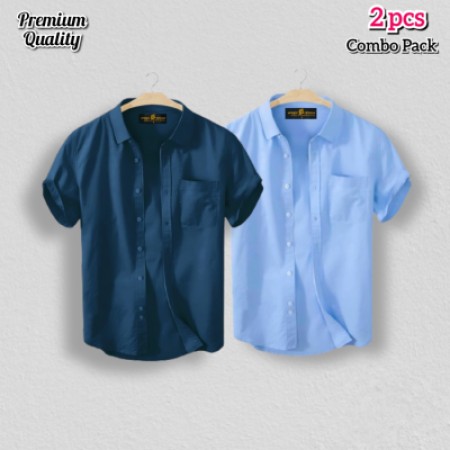 2 Pcs Half Shirt -Sky+Teal